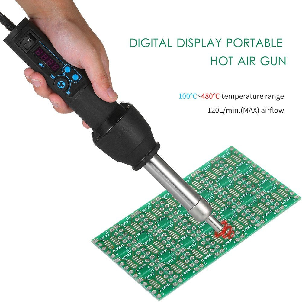 Portable Hot Air Gun with 8 Nozzles Ceramic Heating Core LED Digital Display Flow Temperature Adjustable