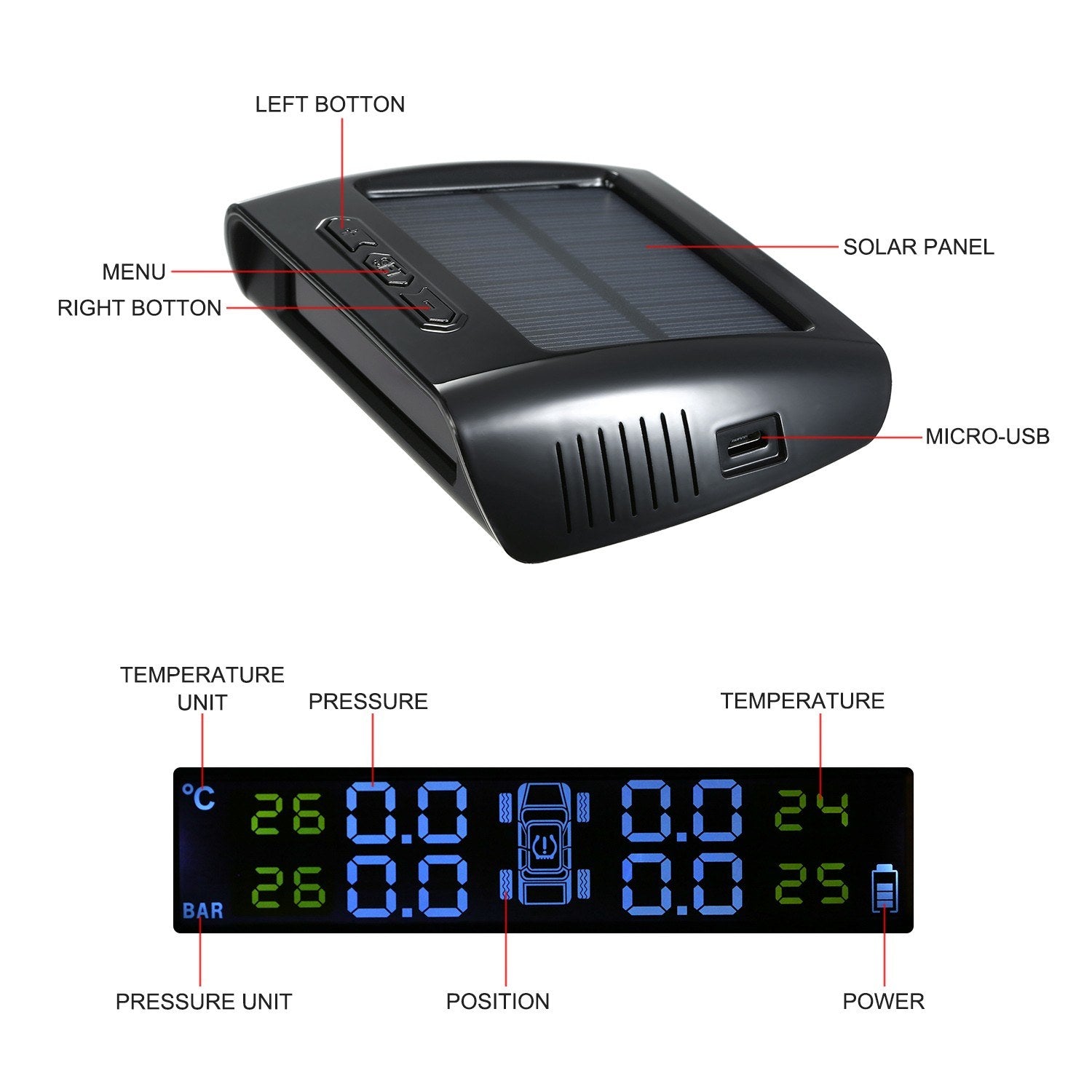Wireless Solar Power TPMS Tire Pressure Monitoring System RV Truck with 6 External Sensors
