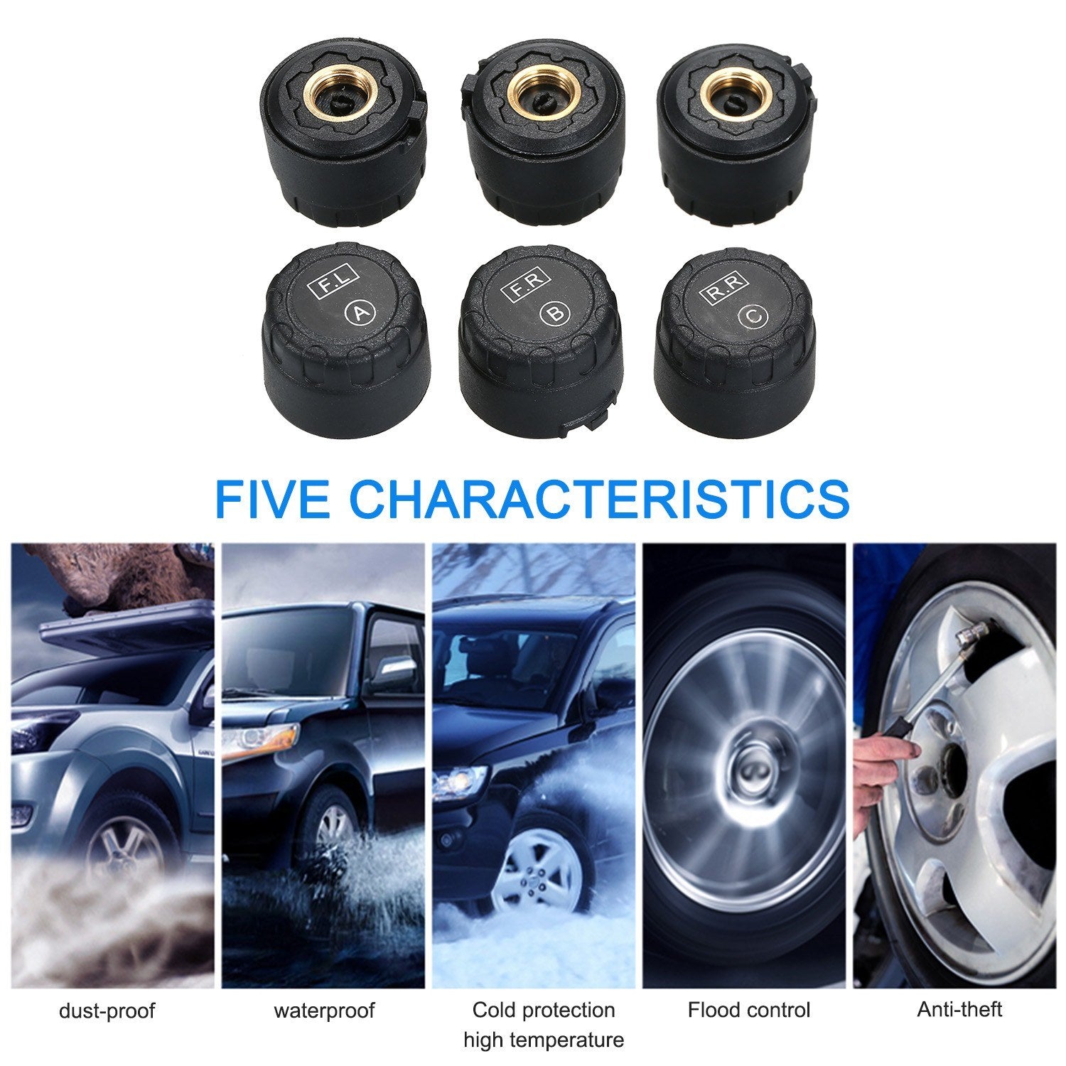 Wireless Solar Power TPMS Tire Pressure Monitoring System RV Truck with 6 External Sensors