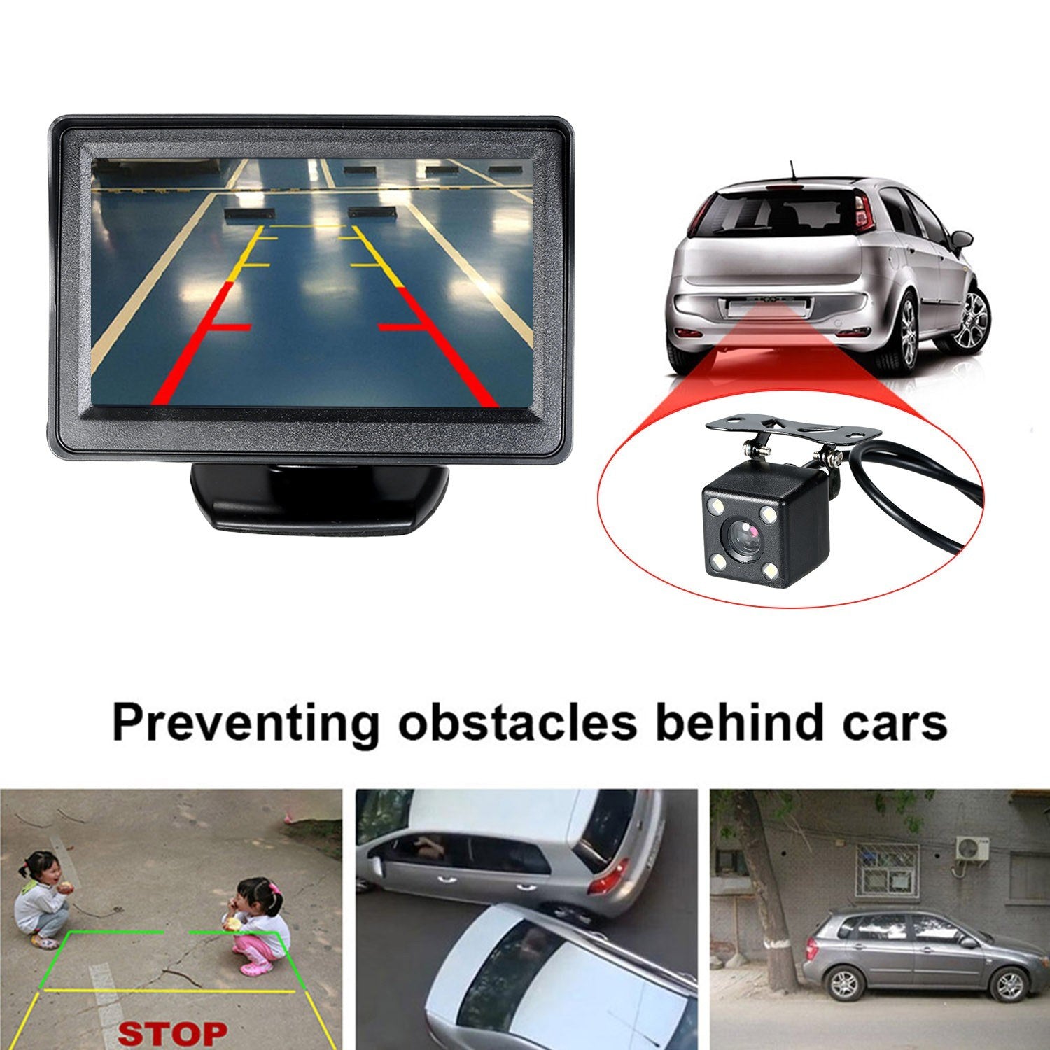 4.3'' TFT LCD Monitor Car Vehicle Backup Camera Parking System Rear View Night Vision