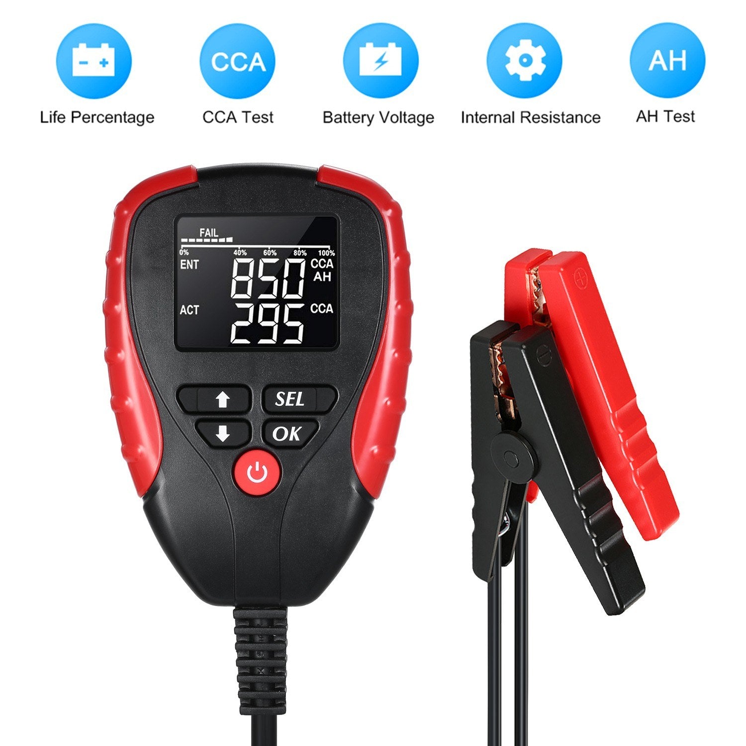 Digital 12V Car Battery Tester with AH/CCA Mode Automotive Load and Analyzer of Life Percentage,Voltage, Resistance CCA Value