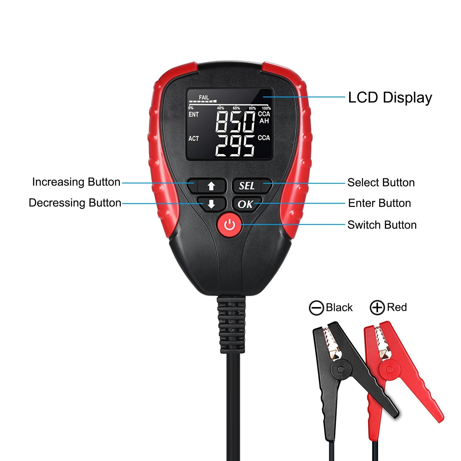 Digital 12V Car Battery Tester with AH/CCA Mode Automotive Load and Analyzer of Life Percentage,Voltage, Resistance CCA Value