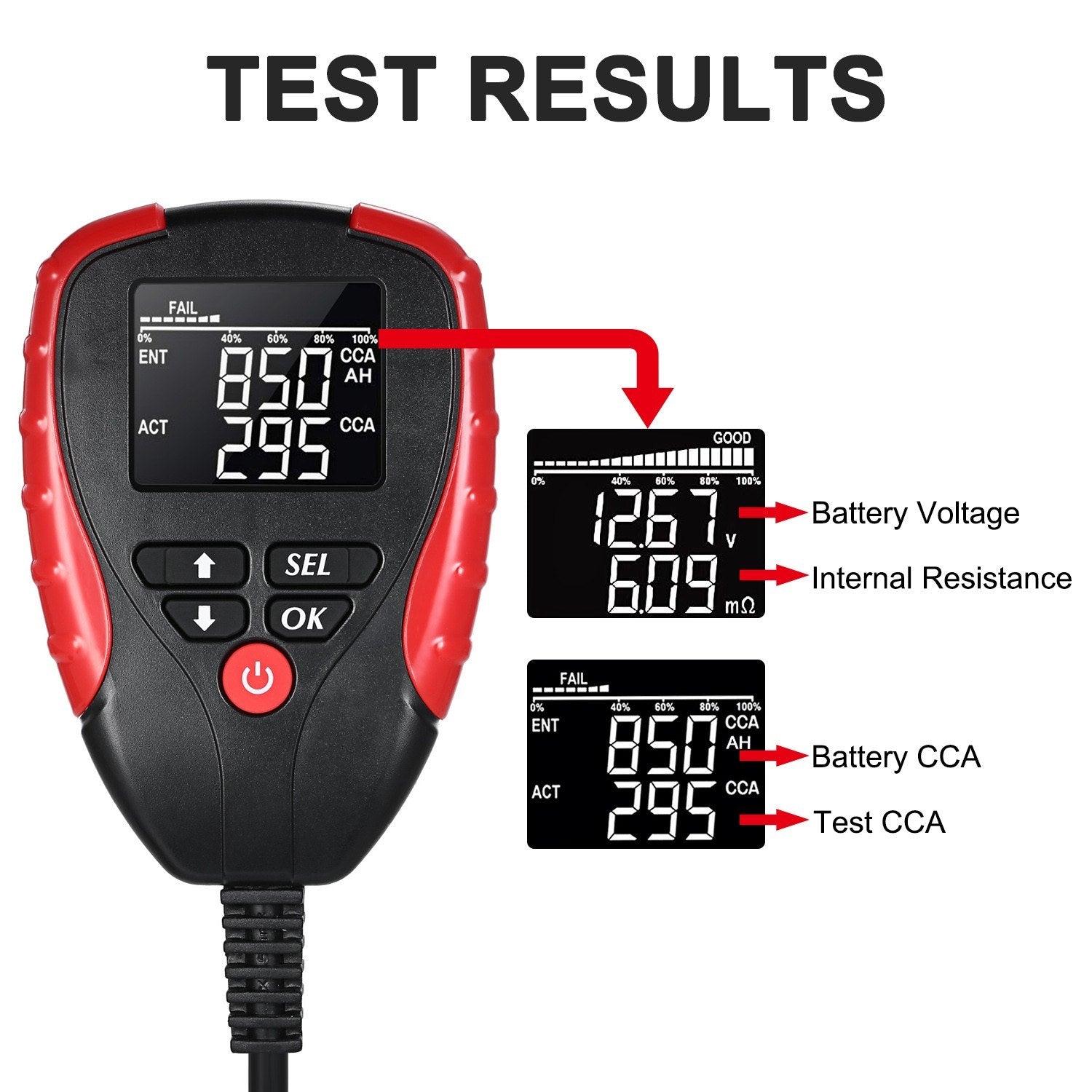 Digital 12V Car Battery Tester with AH/CCA Mode Automotive Load and Analyzer of Life Percentage,Voltage, Resistance CCA Value