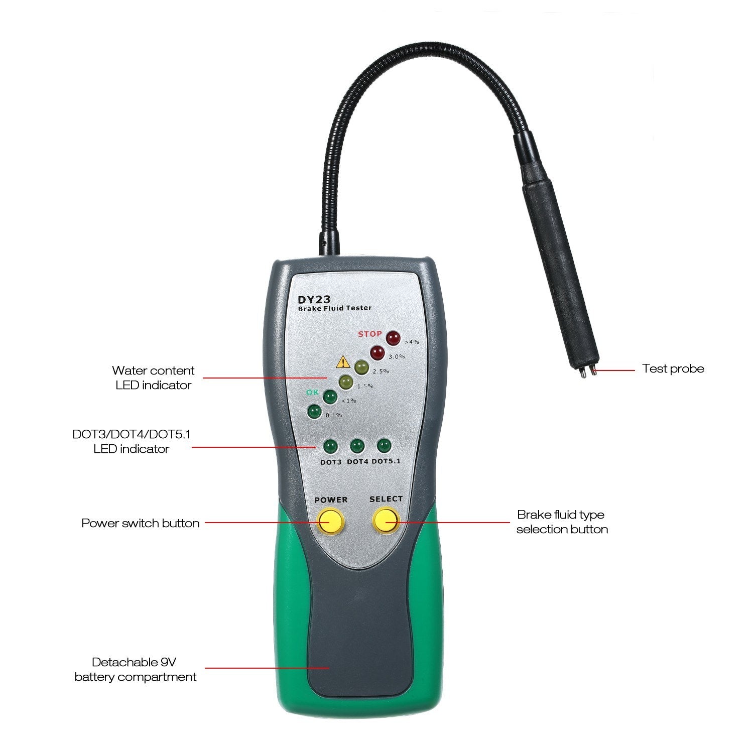 Automotive Brake Fluid Tester Digital Inspection with High-Precision Probe LED Indicator Display