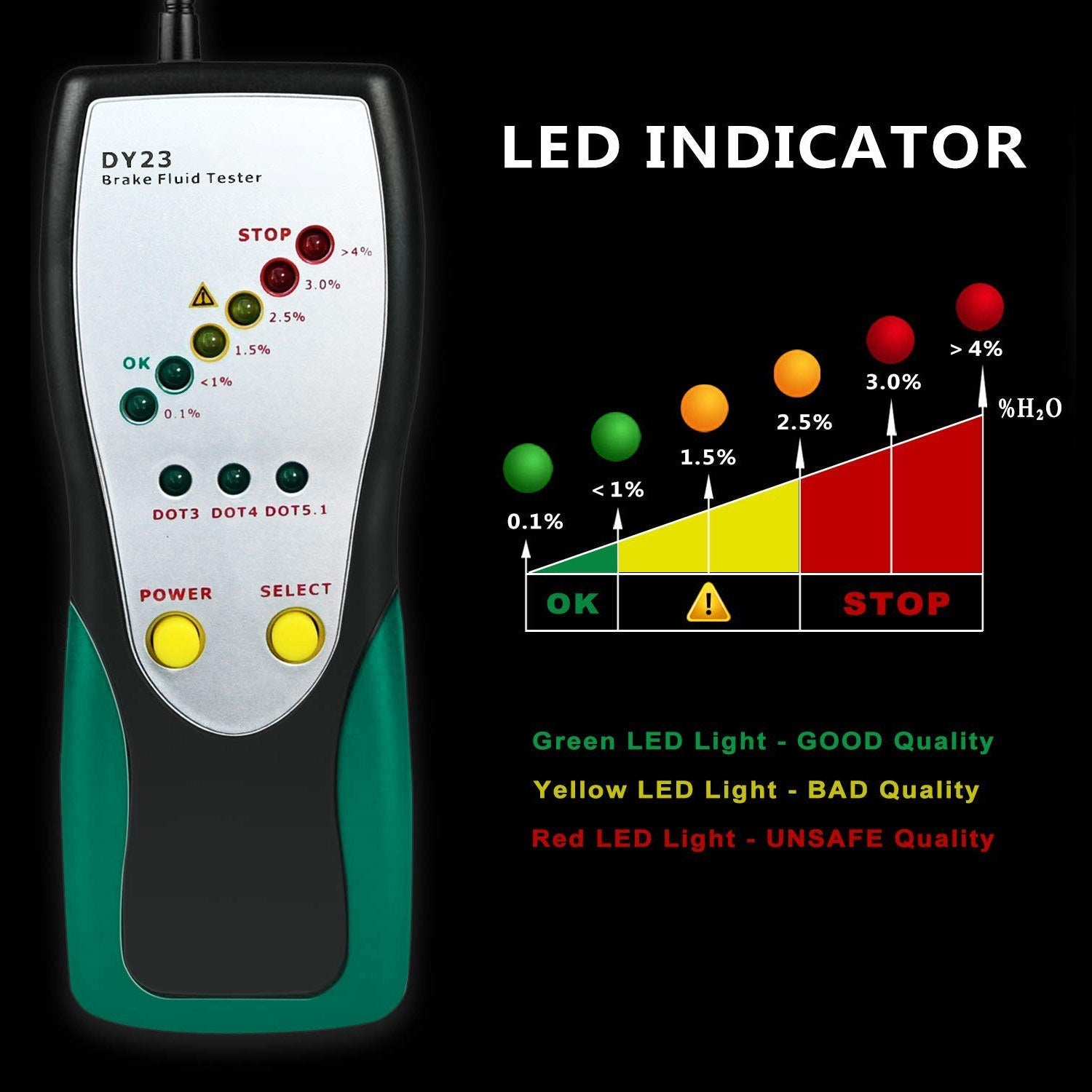 Automotive Brake Fluid Tester Digital Inspection with High-Precision Probe LED Indicator Display