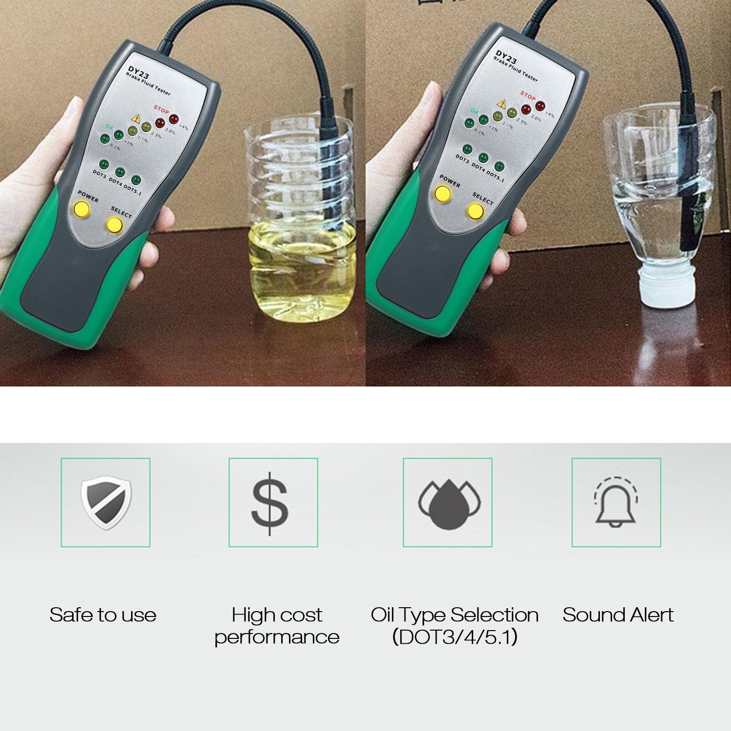 Automotive Brake Fluid Tester Digital Inspection with High-Precision Probe LED Indicator Display
