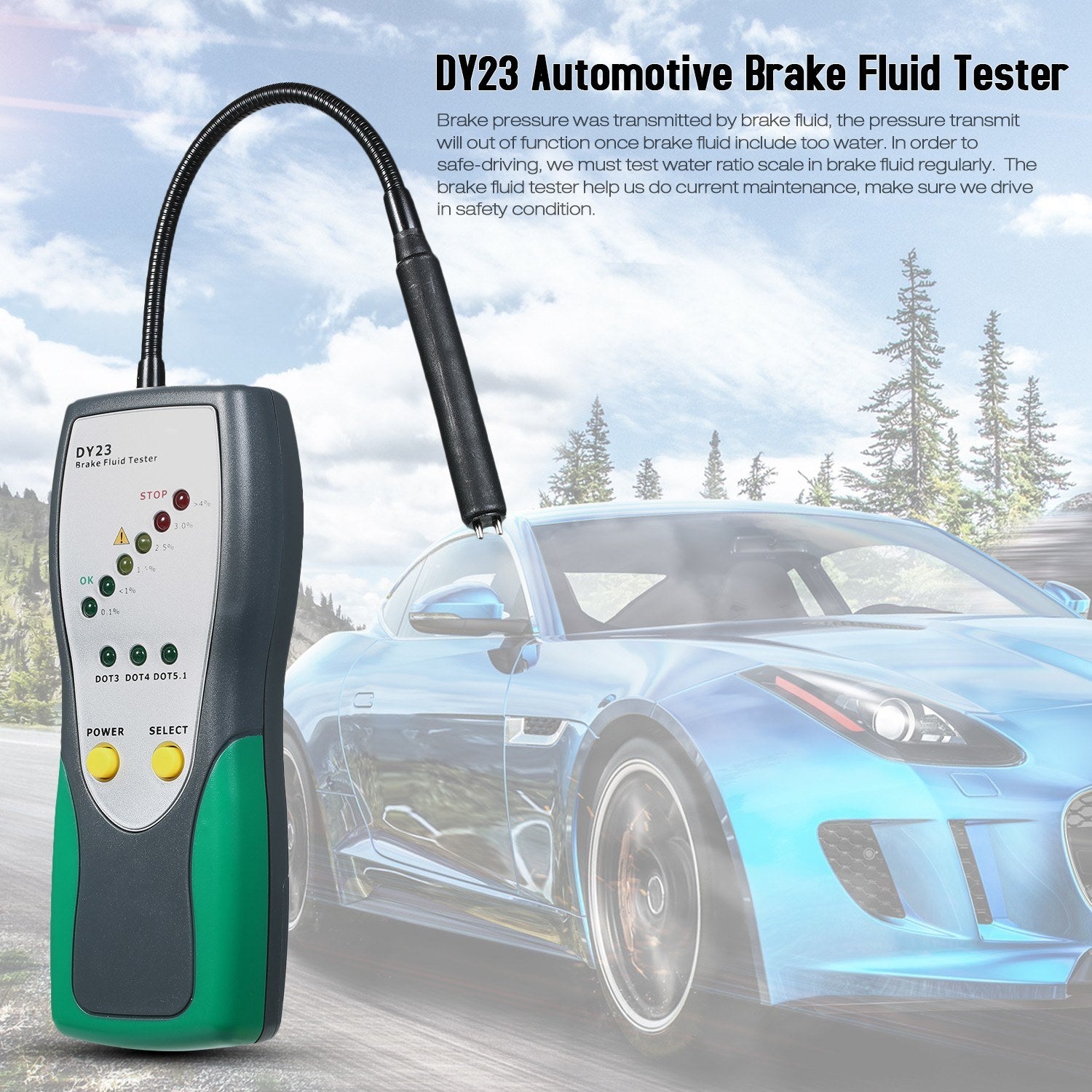 Automotive Brake Fluid Tester Digital Inspection with High-Precision Probe LED Indicator Display