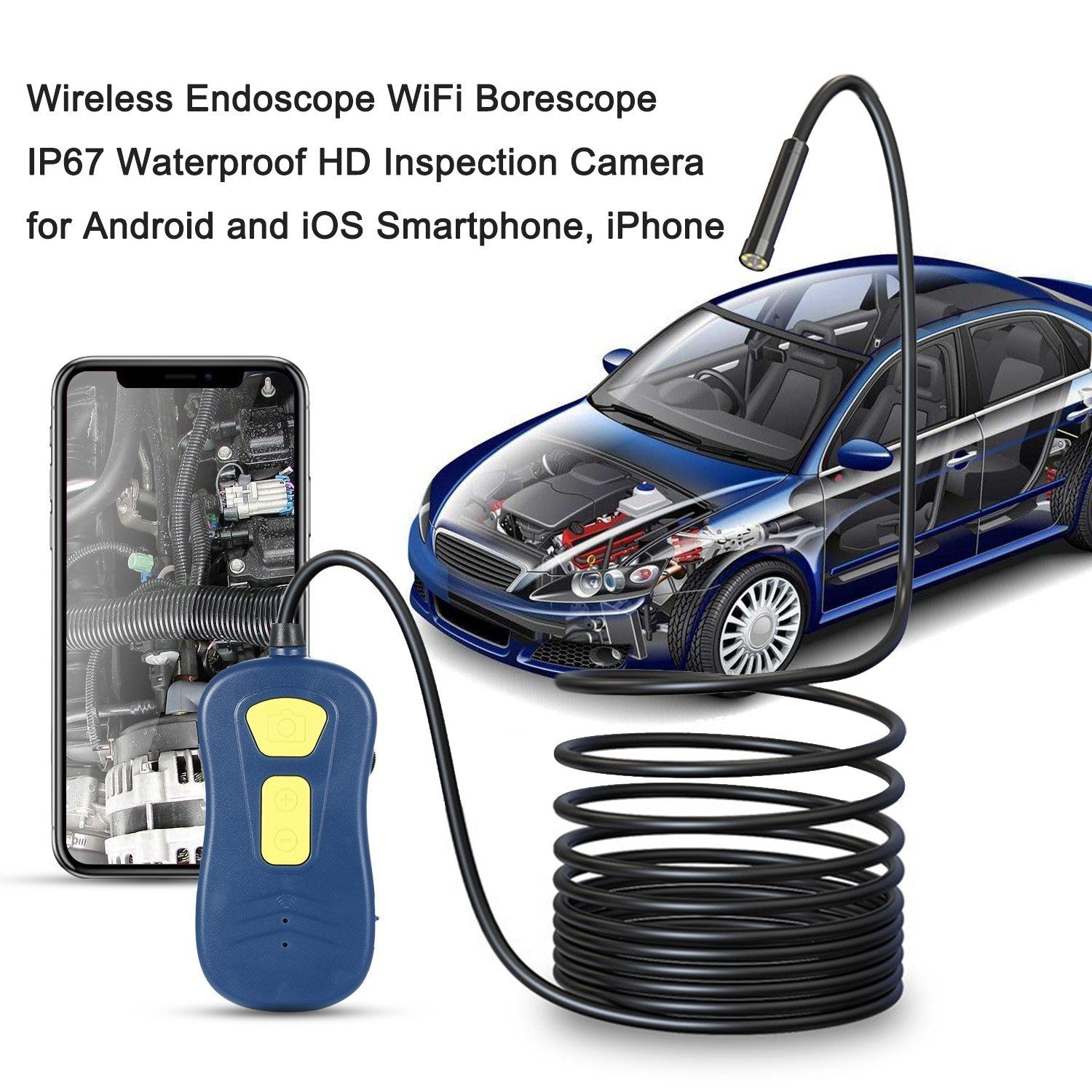 Wireless Endoscope WiFi Borescope Snake Camera IP67 Waterproof HD Inspection with 6 LED Lights