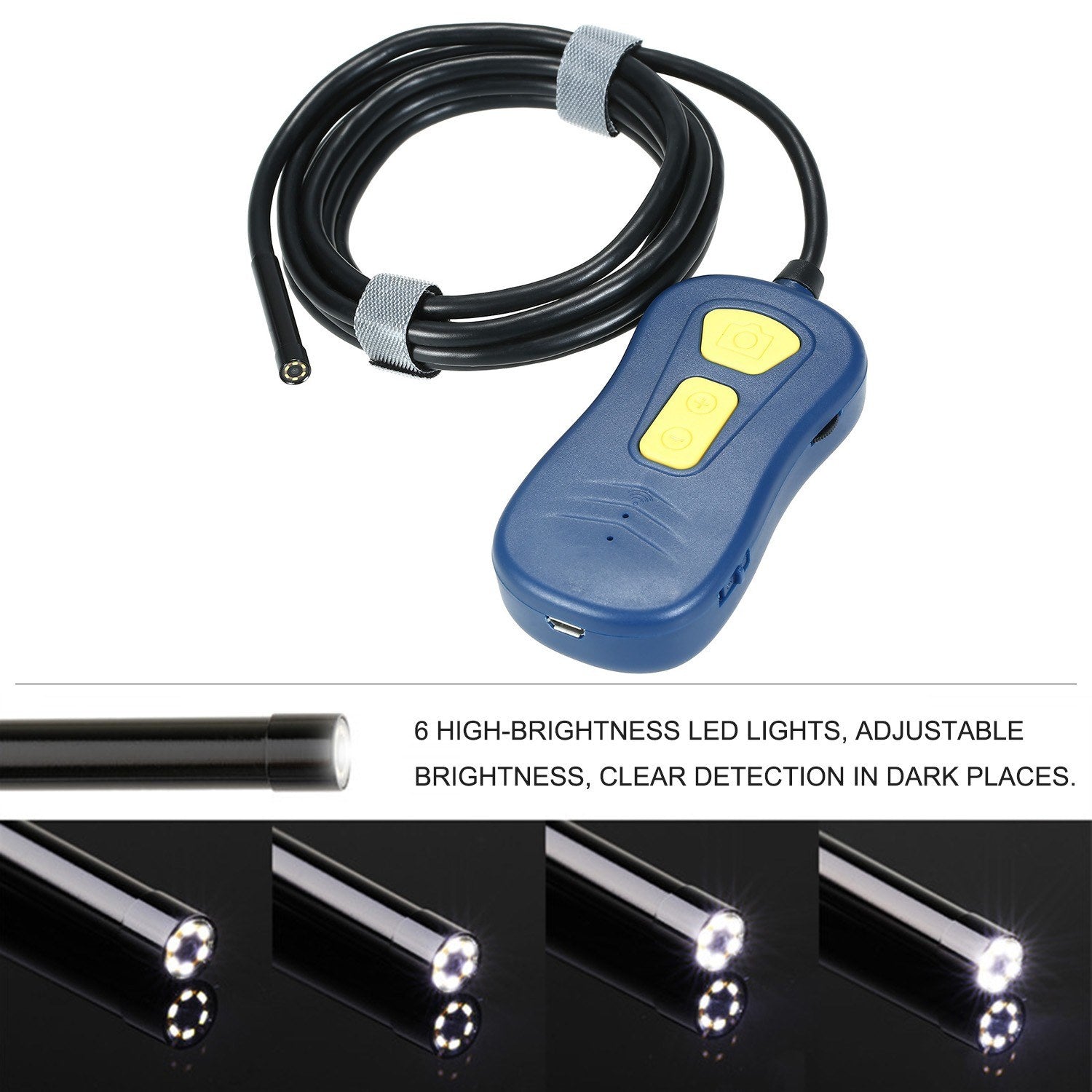 Wireless Endoscope WiFi Borescope Snake Camera IP67 Waterproof HD Inspection with 6 LED Lights