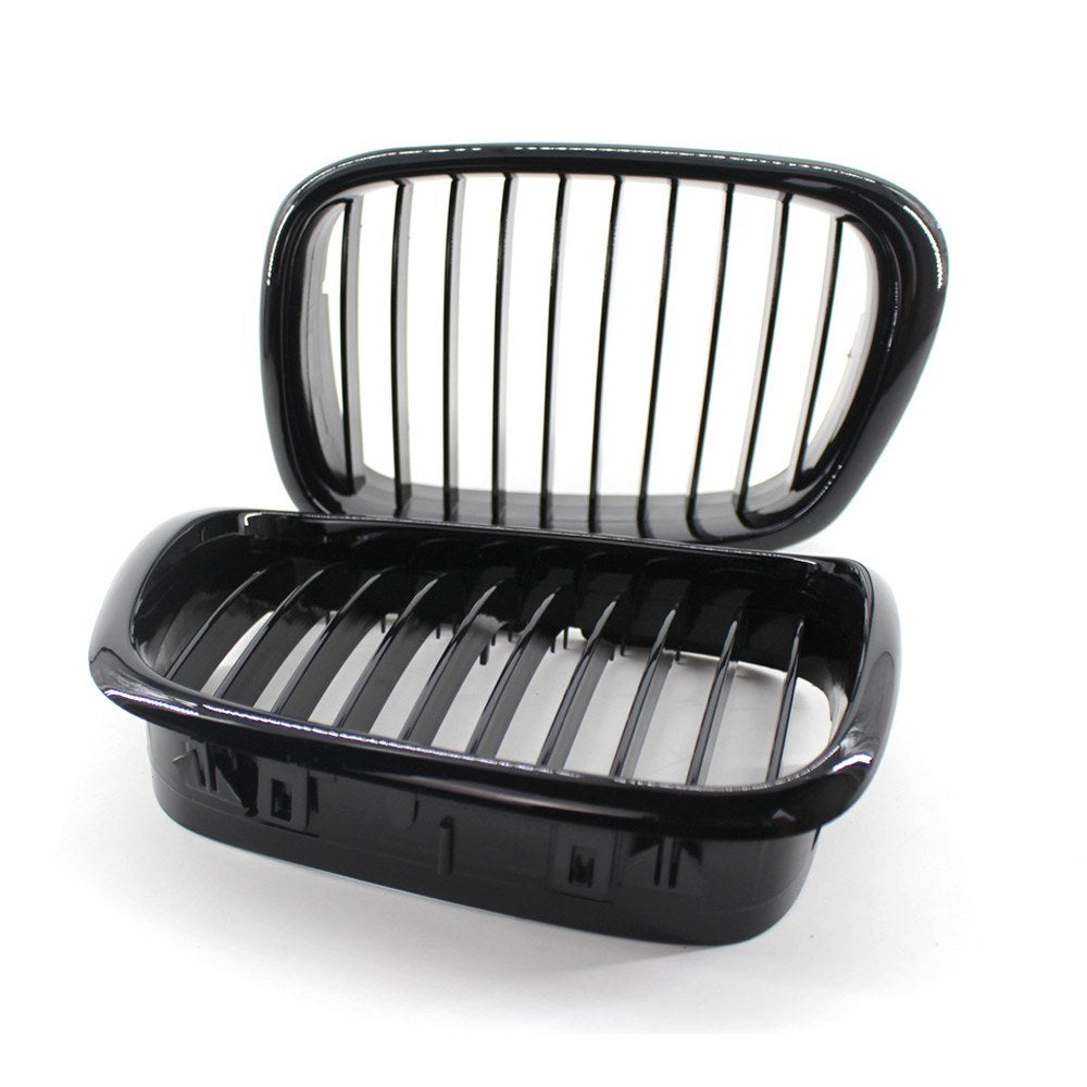 2Pcs Gloss Black Front Bumper Hood Kidney Grille Racing Replacement for BMW 5-Series E39 M5 1999-2003