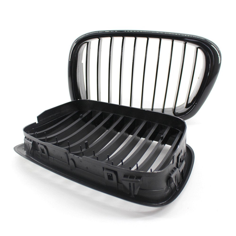 2Pcs Gloss Black Front Bumper Hood Kidney Grille Racing Replacement for BMW 5-Series E39 M5 1999-2003