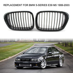2Pcs Gloss Black Front Bumper Hood Kidney Grille Racing Replacement for BMW 5-Series E39 M5 1999-2003