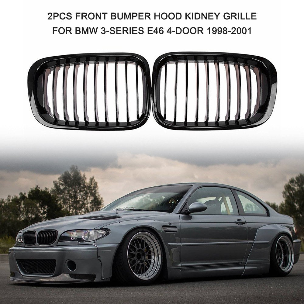 2Pcs Front Bumper Hood Kidney Grille Racing Replacement for BMW 3-Series E46 4-Door 1998-2001