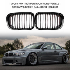 2Pcs Front Bumper Hood Kidney Grille Racing Replacement for BMW 3-Series E46 4-Door 1998-2001