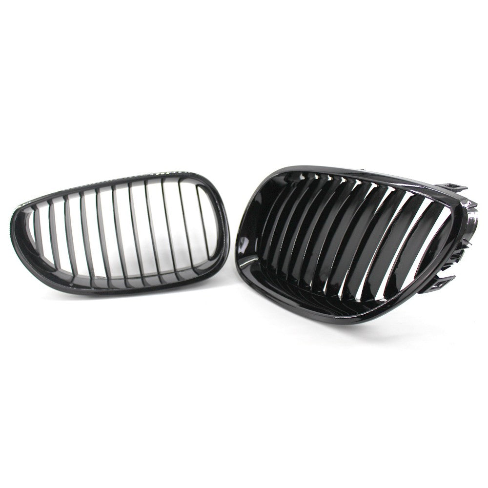 2Pcs Gloss Black Front Bumper Hood Kidney Grille Racing Replacement for BMW 5-Series E60 E61 M5 2003-2009