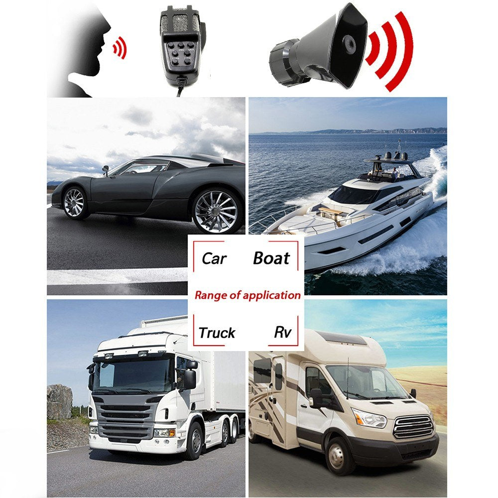 Car Megaphone 5 Tone Alarm Horn 12V 110dB Loud Speaker Fire Ambulance Blaring Police Siren