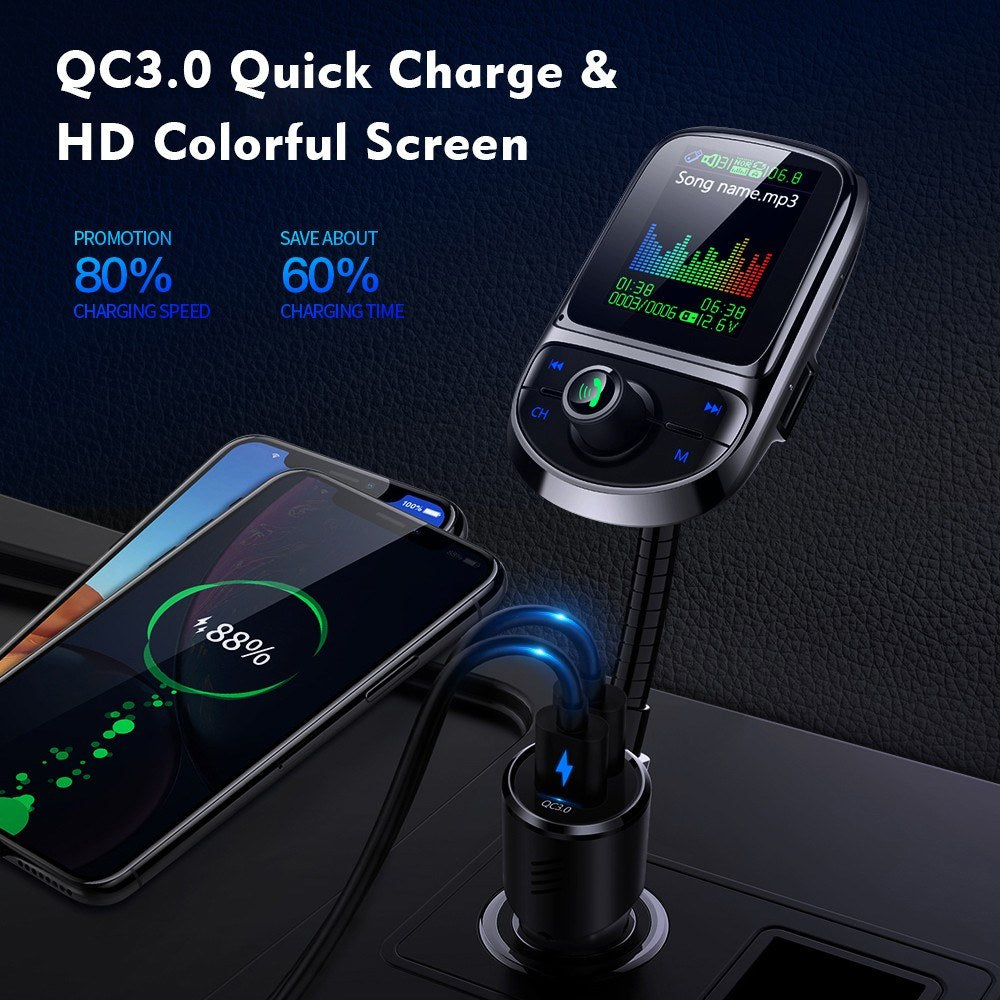 1.8 Inch Car FM Transmitter Multifunctional MP3 Player with Dual USB Charging Port