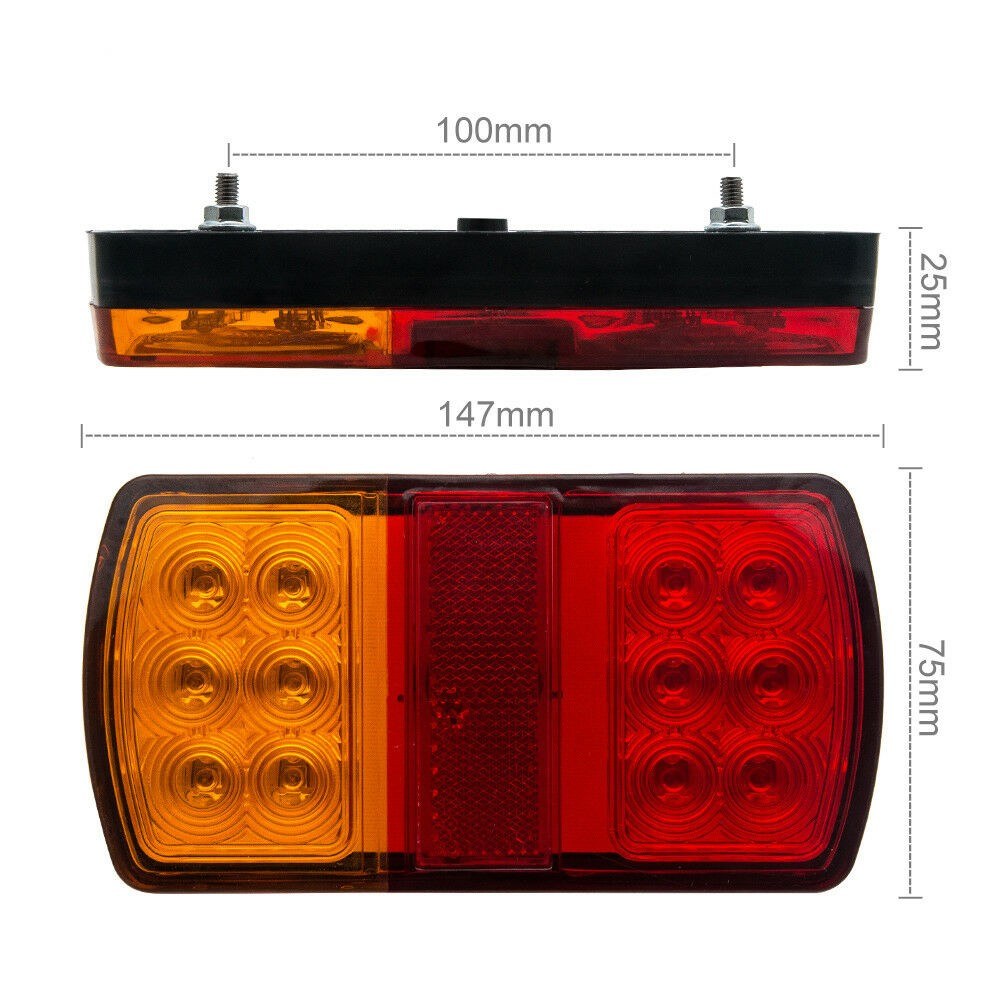 2Pcs 12/24V 12 Led Car Tail Lights Stop Brake Lamp Rear Side Light Indicator for Submersible Boat Truck Trailer