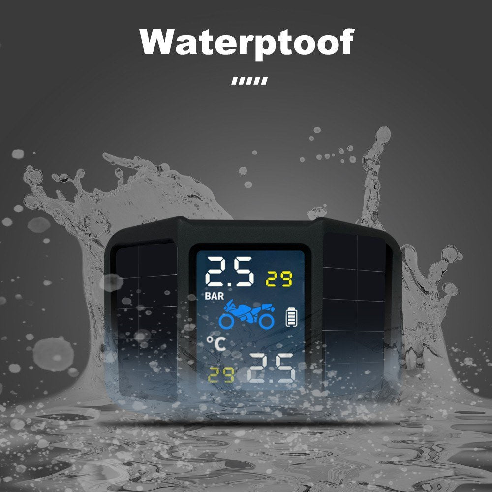 Tire Pressure Monitoring System TPMS Solar Power with 2 External Sensors Real-time Display Temperature
