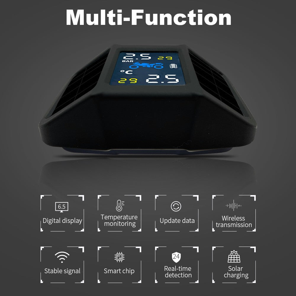 Tire Pressure Monitoring System TPMS Solar Power with 2 External Sensors Real-time Display Temperature