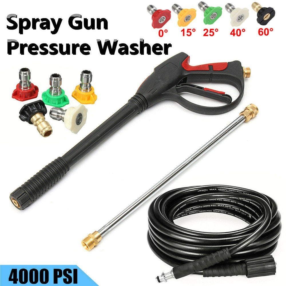 High Pressure Water Washer Sprayer 4000PSI Lance 5 Nozzle Tips + High-pressure Hose Kit
