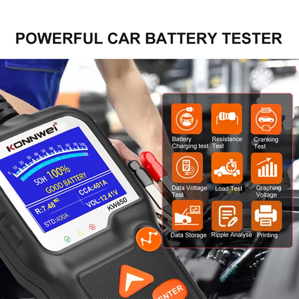 Car Battery Tester 12V Auto Load on Cranking System and Charging Scan Tool