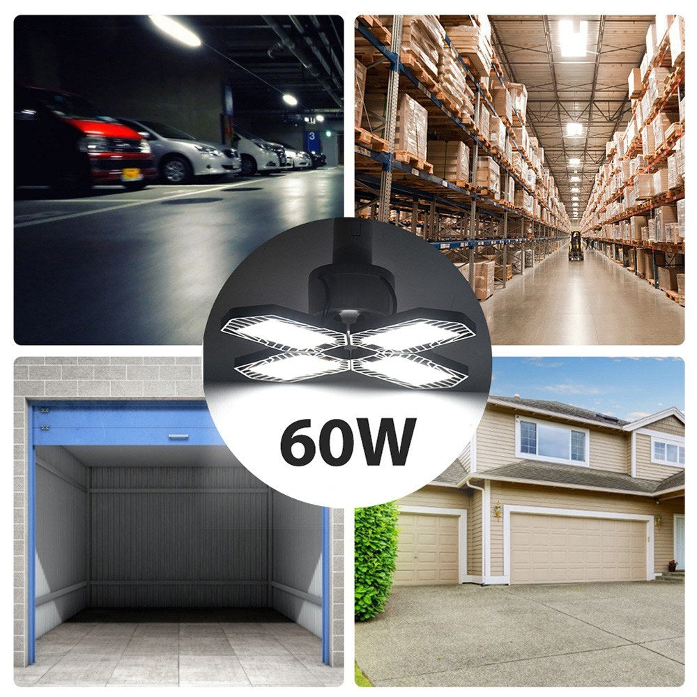 LED Garage Light Foldable Deformable Ceiling Lamp with 4 Adjustable Panels 60W