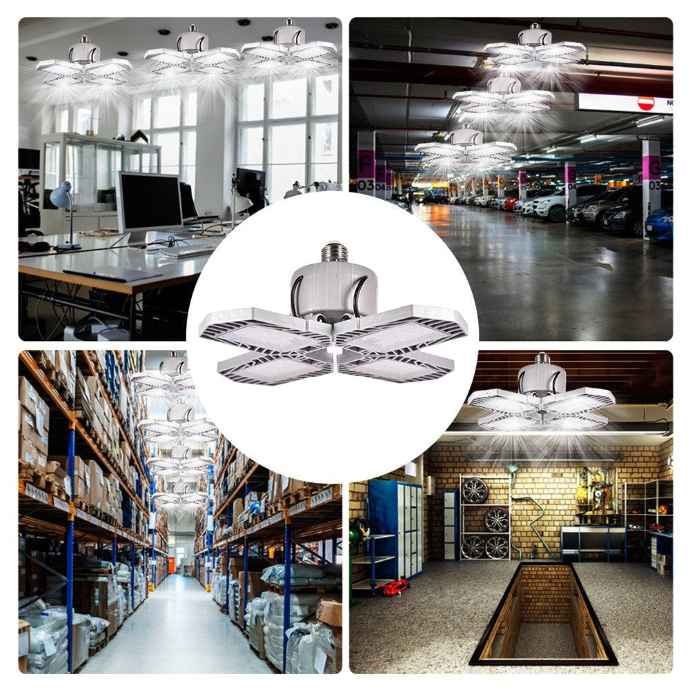 LED Garage Light Foldable Deformable Ceiling Lamp with 4 Adjustable Panels 60W