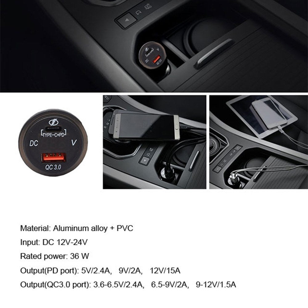 DC 12V-24V Waterproof QC3.0 USB Charger Socket with Type C Port for Car, Van, Boat, Marine, ATV, RV etc. Compatible all USB-powered devices