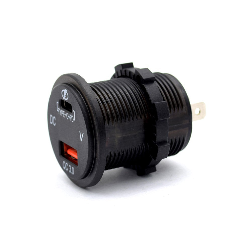 DC 12V-24V Waterproof QC3.0 USB Charger Socket with Type C Port for Car, Van, Boat, Marine, ATV, RV etc. Compatible all USB-powered devices