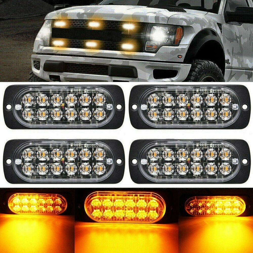 4PCS 12 Strobe LED Amber Hazard Beacon Emergency Flashing Side Marker Light