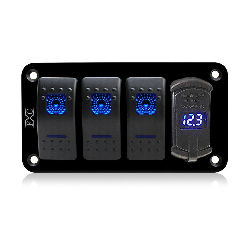 4 Gang Marine Boat Rocker Switch Panel, 12V/24V Waterproof RV LED Panel