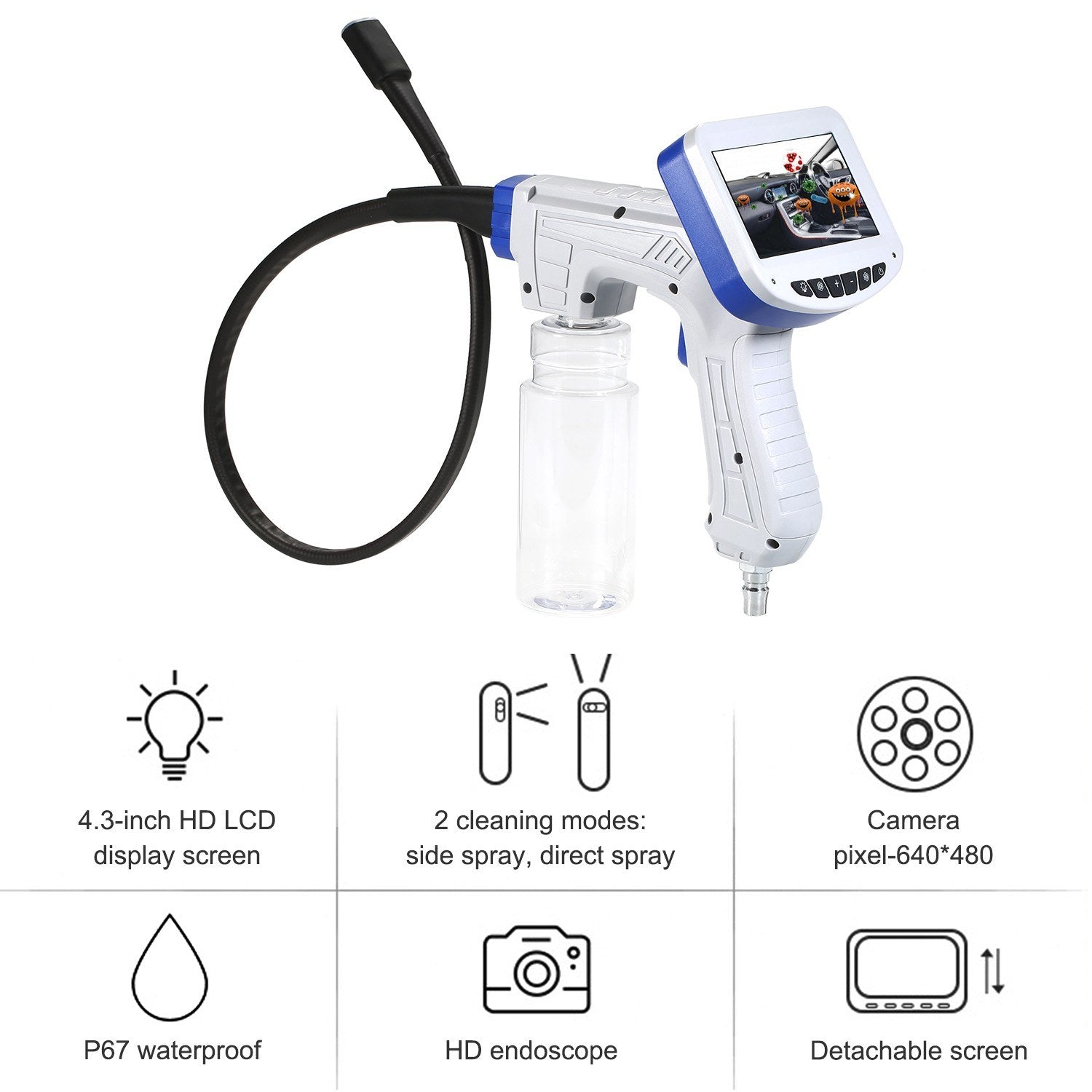 Visual Cleaning Gun for Car Air Conditioner Pipeline Inspection Camera LCD Display