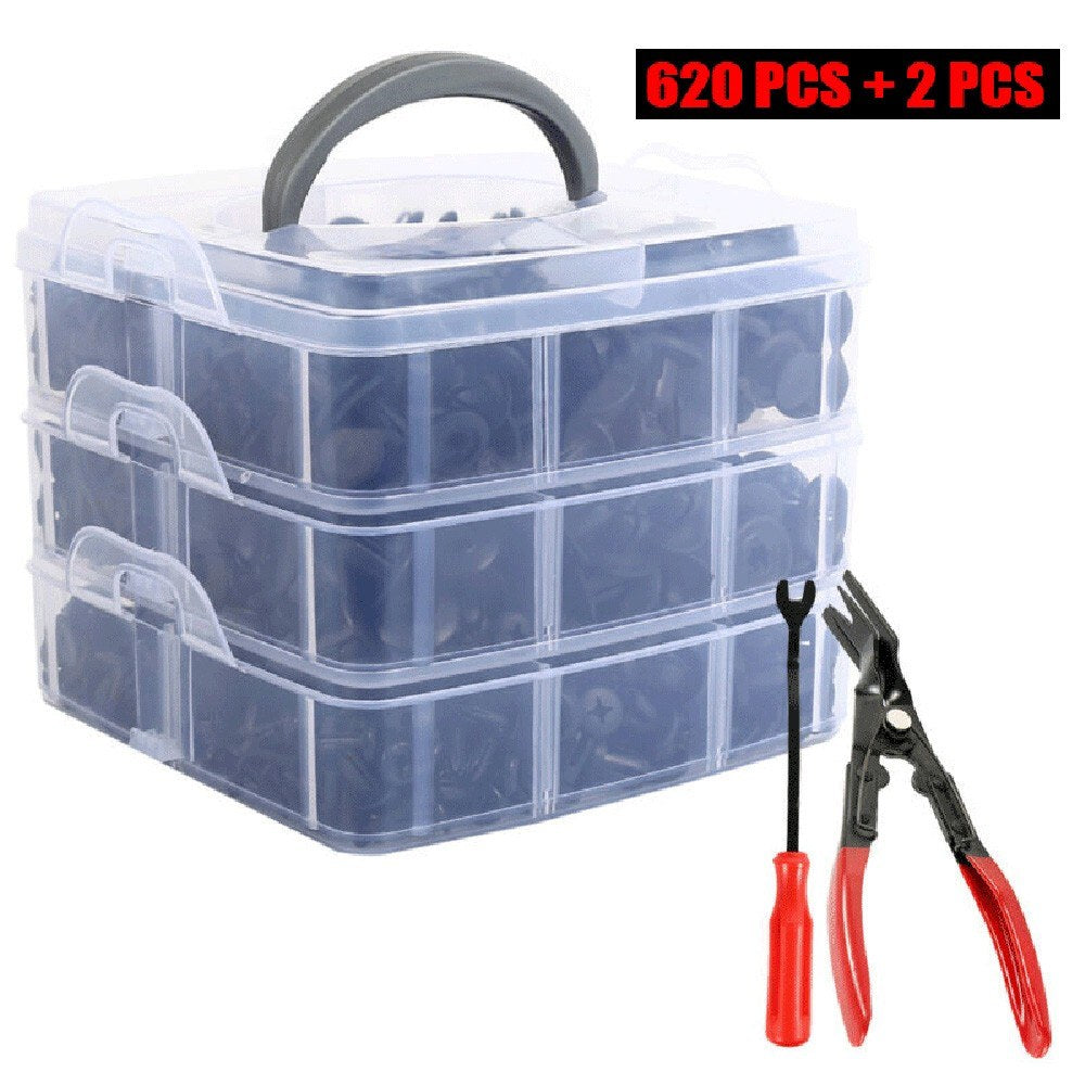 620Pcs Car Body Push Pin Retainer Rivet Fasteners Trim Molding Clip + Screwdriver + Pliers