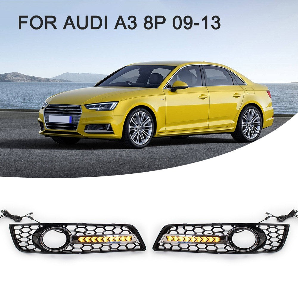 Replacement for AUDI A3 8P 09-13 Front Bumper Fog Light Lamp Grille Pair Set Left and Right