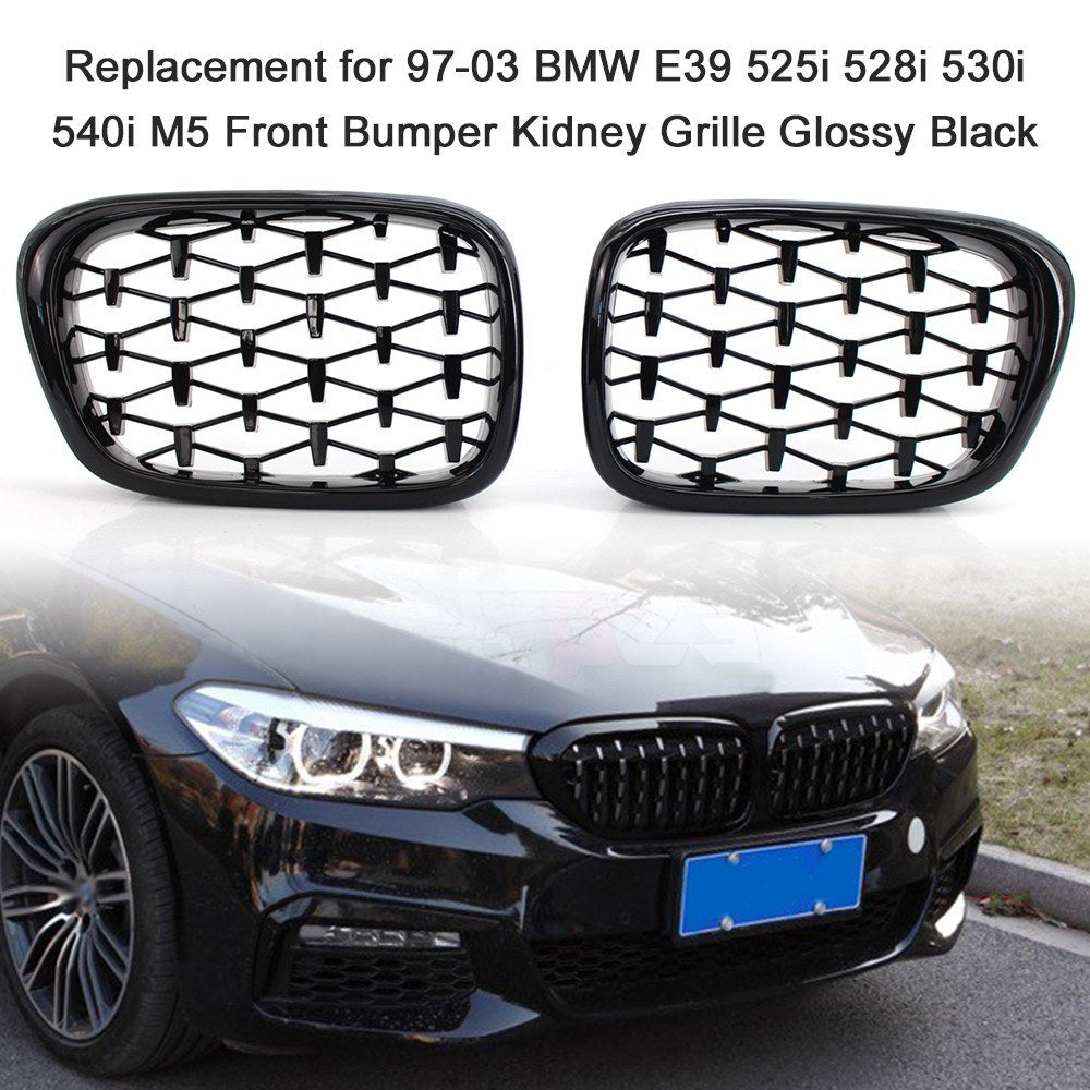 Replacement for 97-03 BMW E39 525i 528i 530i 540i M5 Front Bumper Kidney Grille Glossy Black