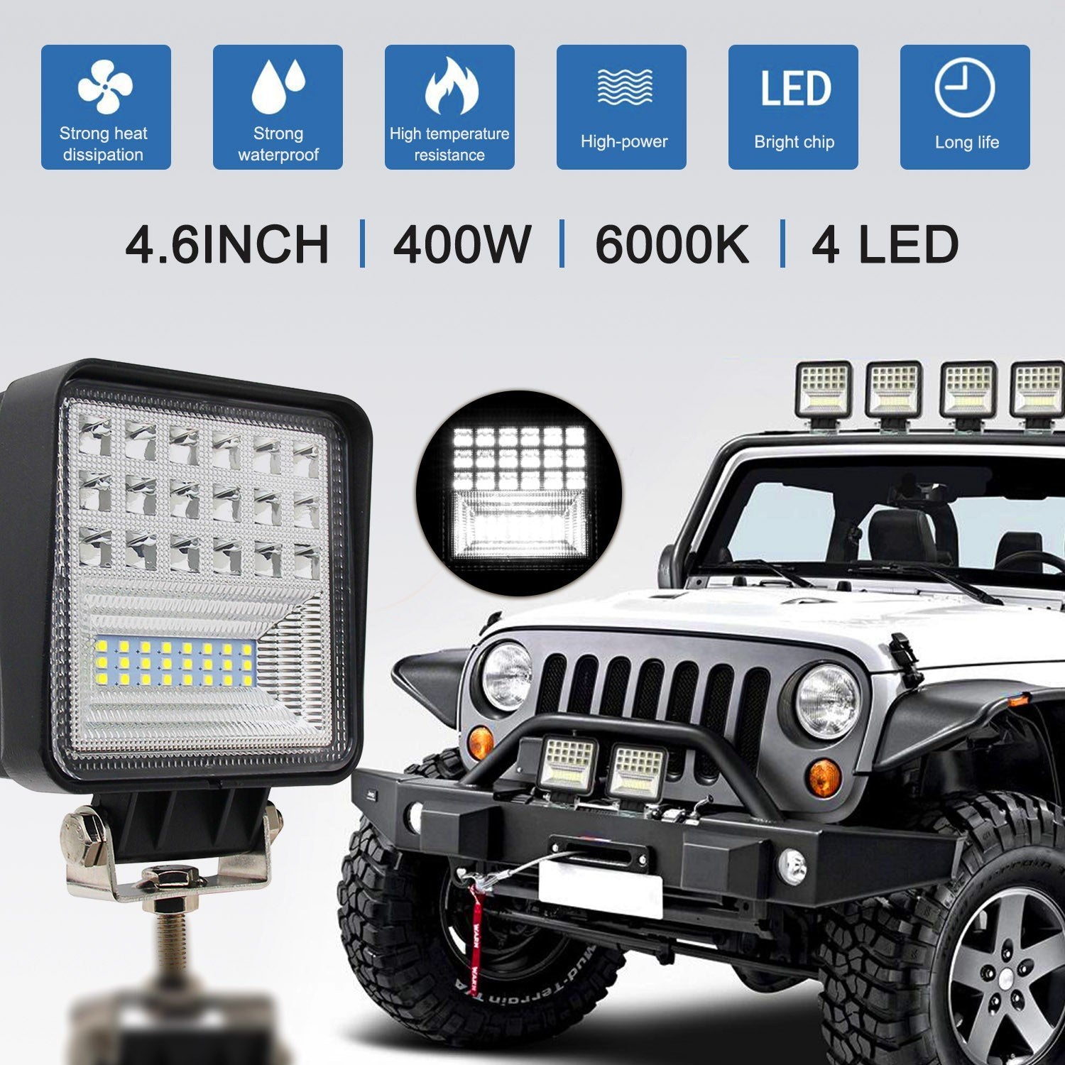 LED Work Light Bar Flood Spot Beam Offroad Car Truck Daylight Refitting Lamp Cross-country