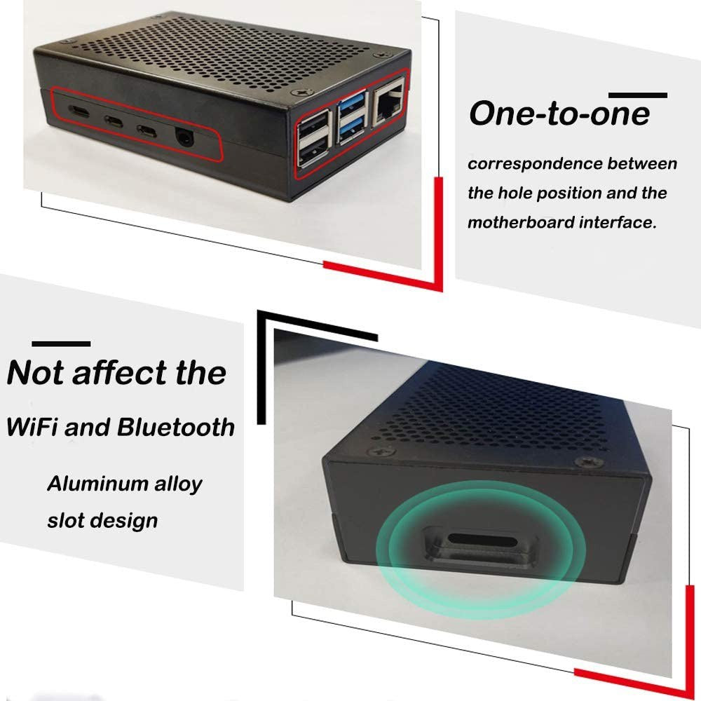 Case for Raspberry Pi 4 with Aluminum Metal Cooling Fan 5V 3A USB-C Power Supply ON/Off Switch