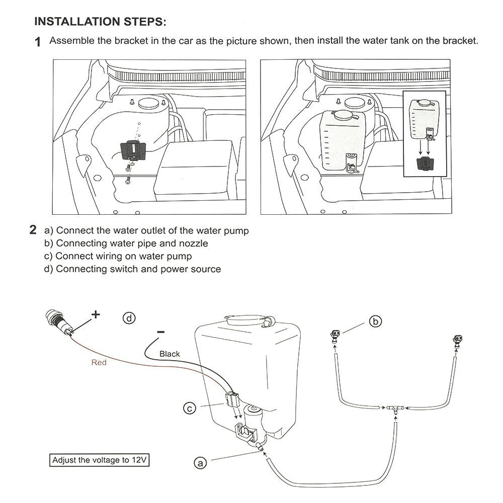 Universal Windscreen Washer Bottle Kit with Pump Hose Jets Wiring Switch