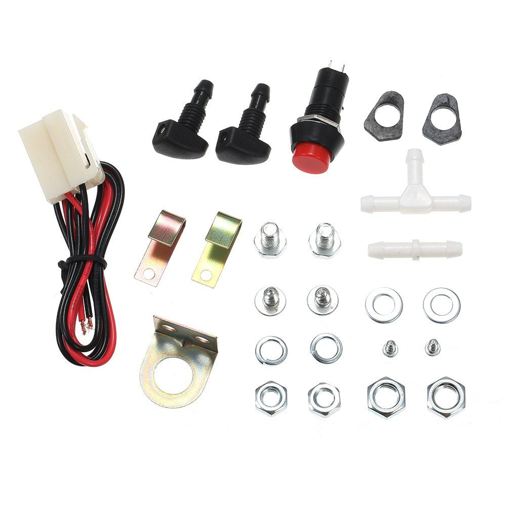 Universal Windscreen Washer Bottle Kit with Pump Hose Jets Wiring Switch