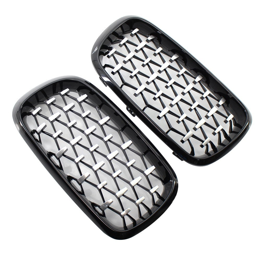 Semi-Plating Dual Slats Front Kidney Grille Grill Left & Right Replacement for BMW X5 F15 2014-2016