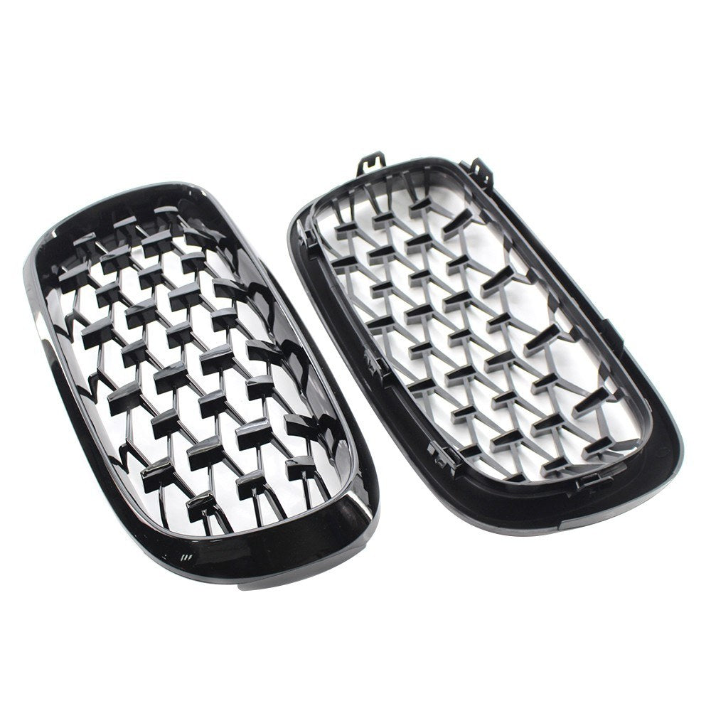 Glossy Black Dual Slats Front Kidney Grille Grill Left & Right Replacement for BMW X5 F15 2014 2015 2016