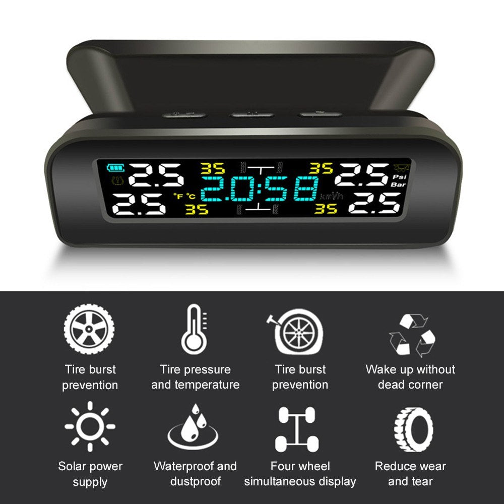 Car TPMS Tire Pressure Monitoring System Wireless Solar Charging Alarm