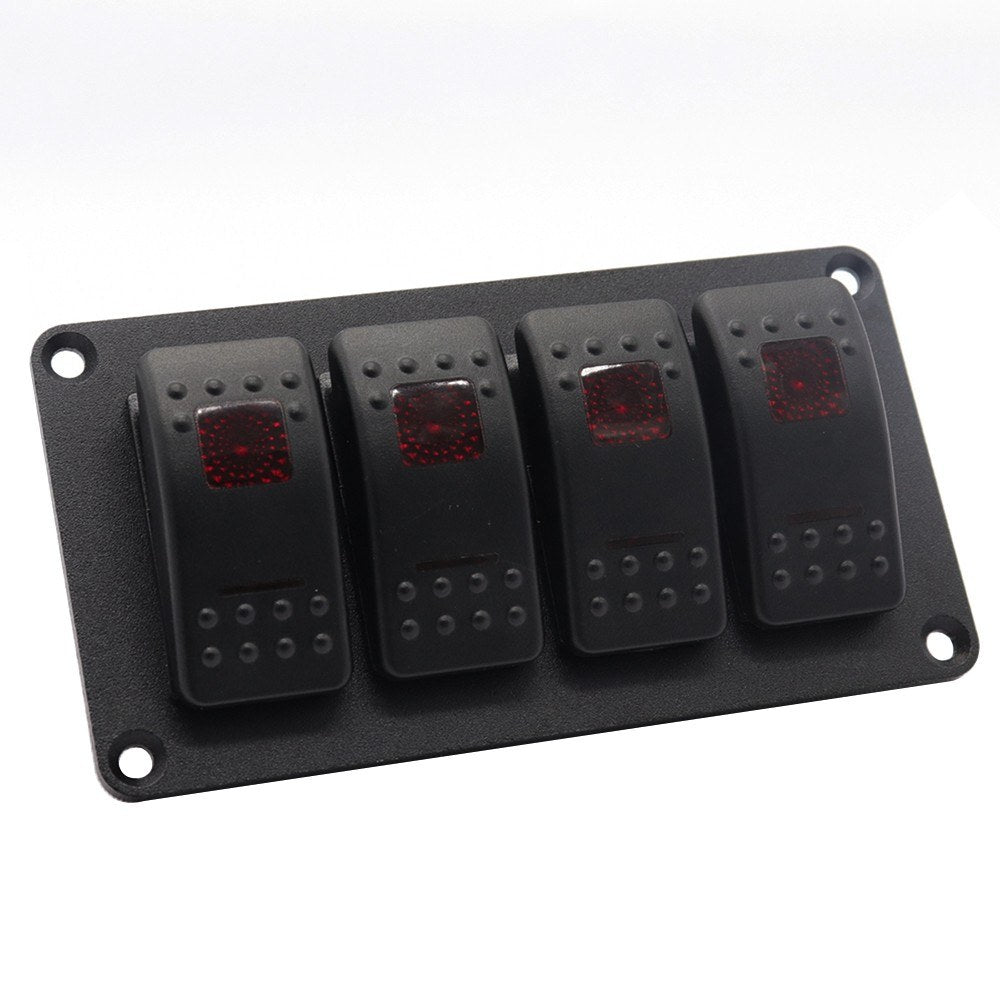 4 Gang 5 Pin Rocker Switch Panel, Waterproof On-Off Backlit Toggle Switches 12V, Panel with LED