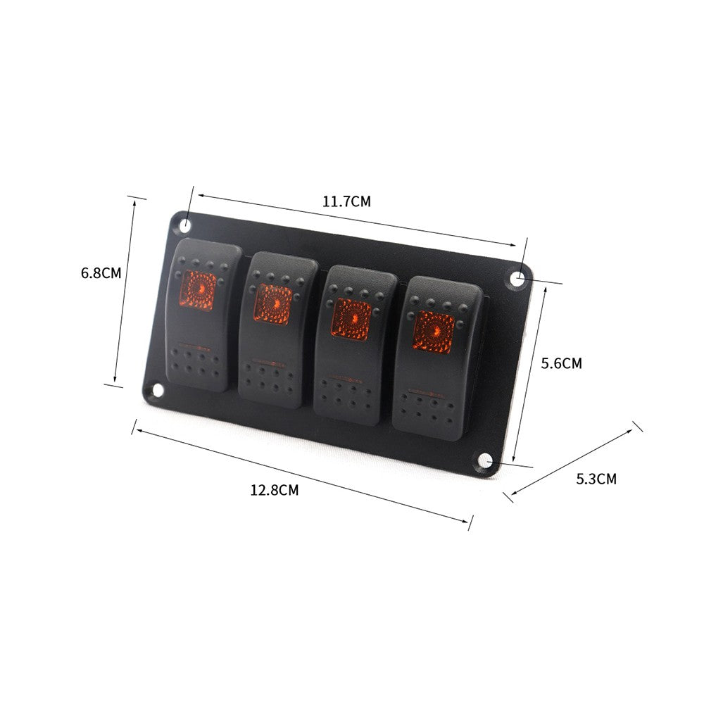 4 Gang 5 Pin Rocker Switch Panel, Waterproof On-Off Backlit Toggle Switches 12V, Panel with LED