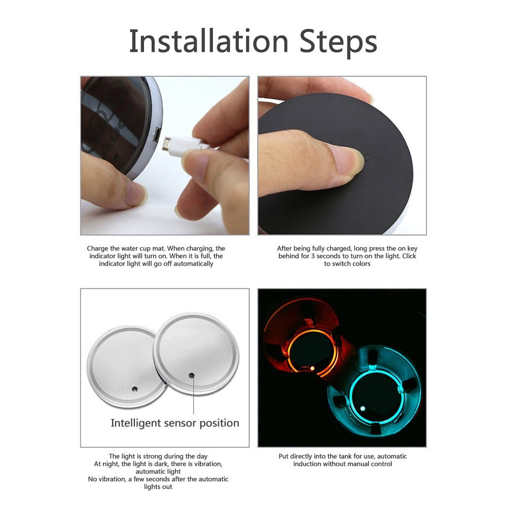 Auto Lighting Light-Emitting Diode Cup Mat Anti-Slip Multicolor Remote Control Solar Energy