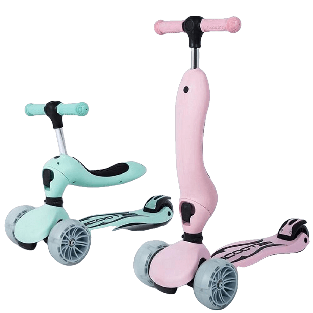 Children's Scooter With Four Wheel Sitting Two In One Baby Foldable Colorful