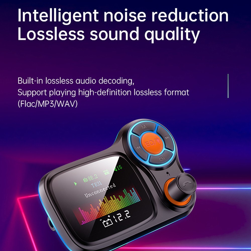 Multi-function Large Color Screen Car BT MP3 Hands-free Phone Card Air Breathing Lamp Kit Quick Charge