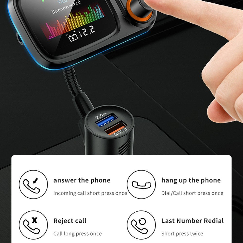 Multi-function Large Color Screen Car BT MP3 Hands-free Phone Card Air Breathing Lamp Kit Quick Charge