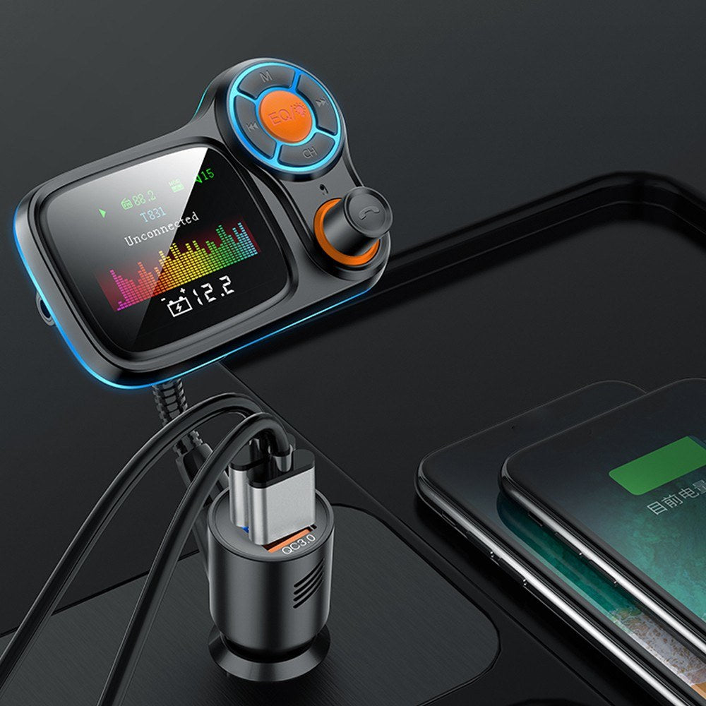Multi-function Large Color Screen Car BT MP3 Hands-free Phone Card Air Breathing Lamp Kit Quick Charge